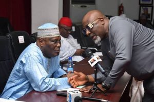 Presidential aspirant Atiku Abubaka (left) and Dino Melaye (right)