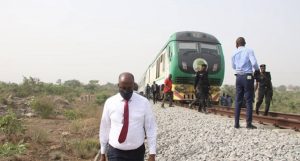 Amaechi at the scene of the Kaduna-Abuja attack