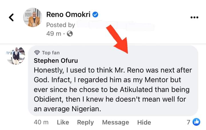 Fan castigates Reno Omokri