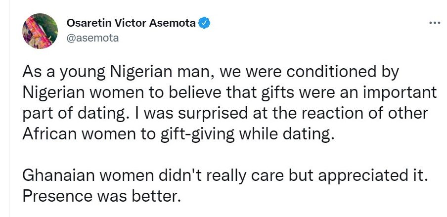 Nigerian man tweets about African women