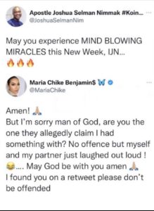 Maria Chike Calls Out Apostle Joshua Selman