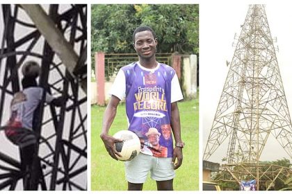Nigerian Freestyler Sets World Record For Ladder-climbing With Ball On Head